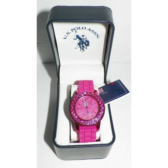 U.S. Polo Assn Women's Pink Pave Crystal Watch - Picture 8 of 9